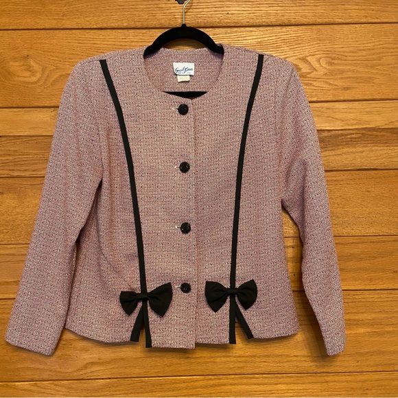 Vintage Jackets & Blazers - Vintage 80s red and navy bow detail button front jacket